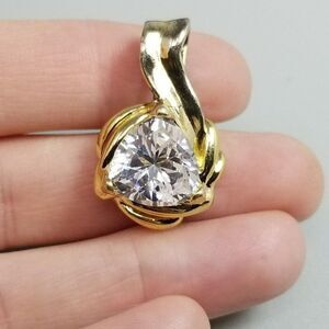 Vintage Sterling Silver and Trillion CZ Pendant, Gold Tone, Estate